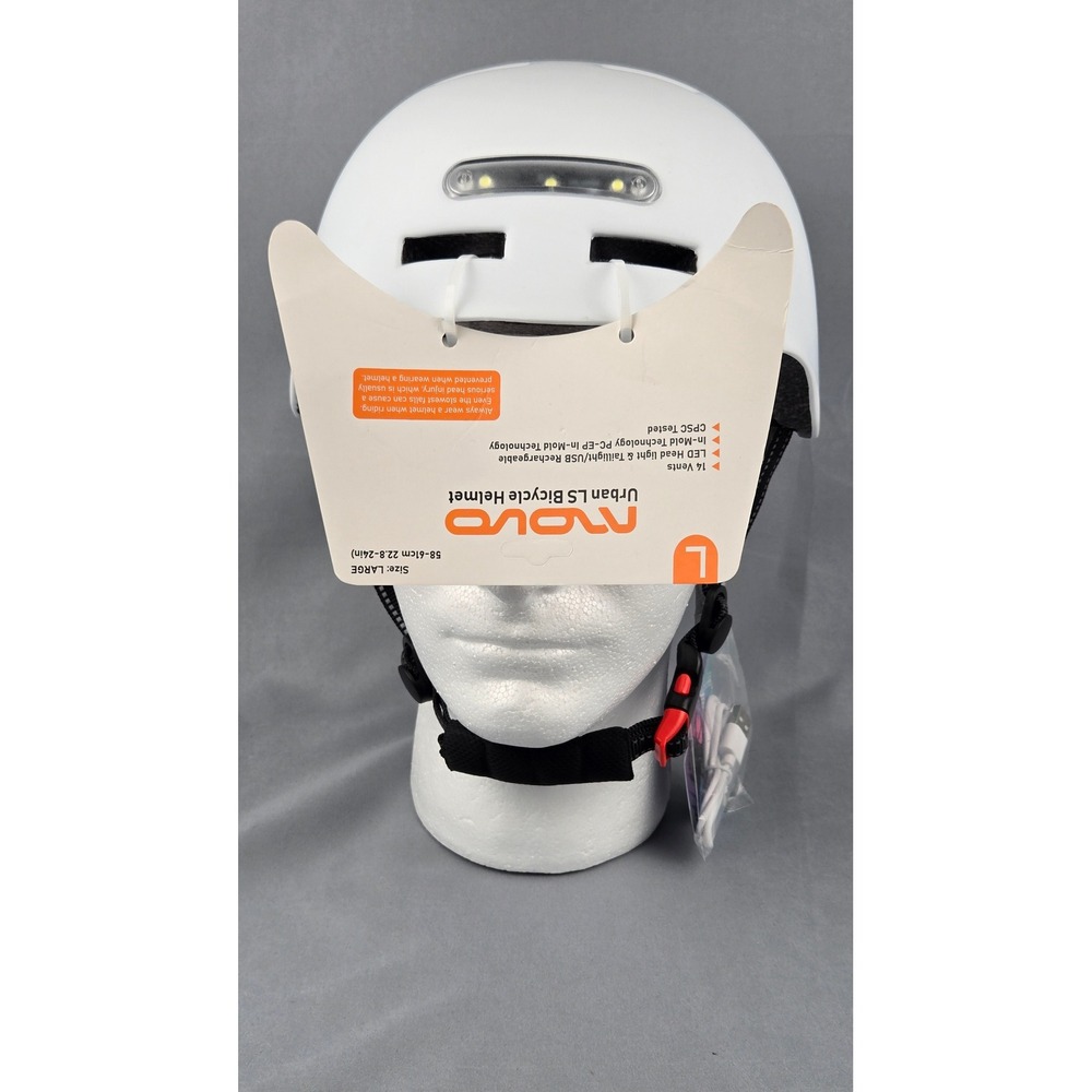 Movo Urban LS LED Bike Helmet Large 58–61cm USB Rechargeable White New With Tags